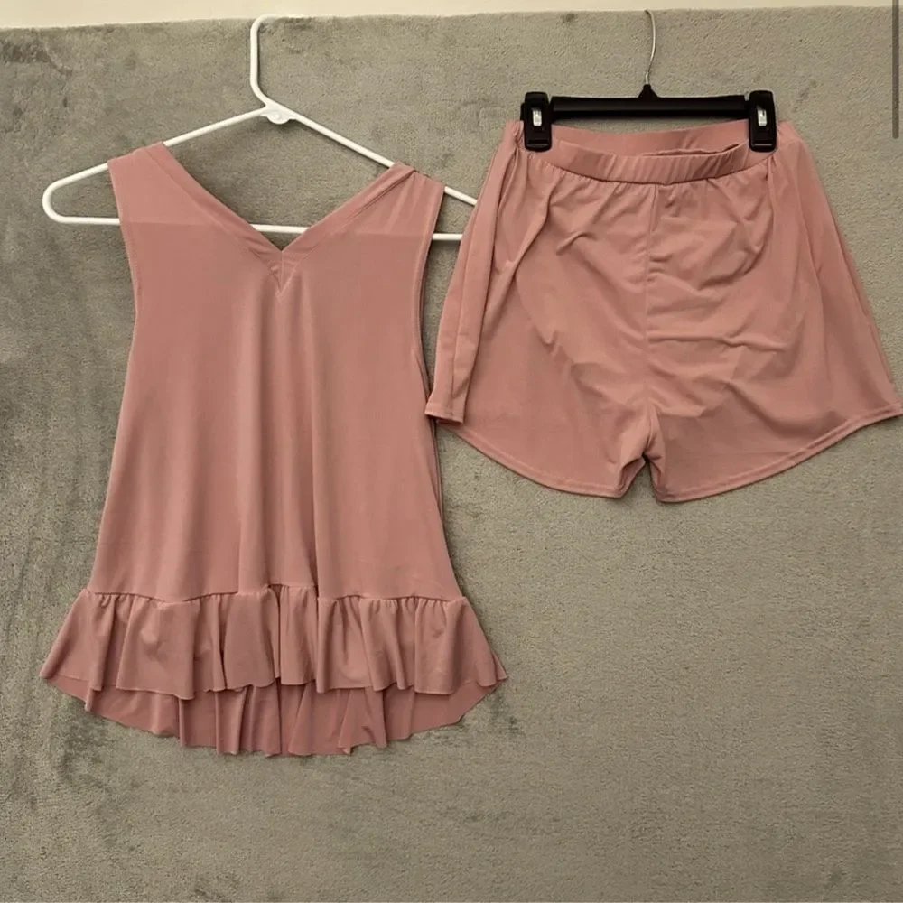 Weissman dance costume 2 piece top shorts mauve blush jersey MJ11368 adult MA